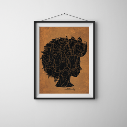 Afro Woman Natural Hair Art | Giclee Art Prints | Abstract Black Woman Art | Modern Art