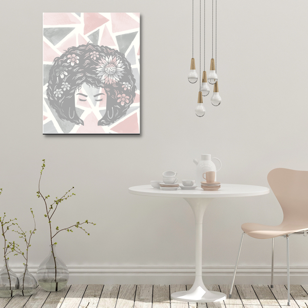 Flower Fro- Woman Natural Hair Art | Giclee Art Prints | Abstract Black Woman Art | Modern Art